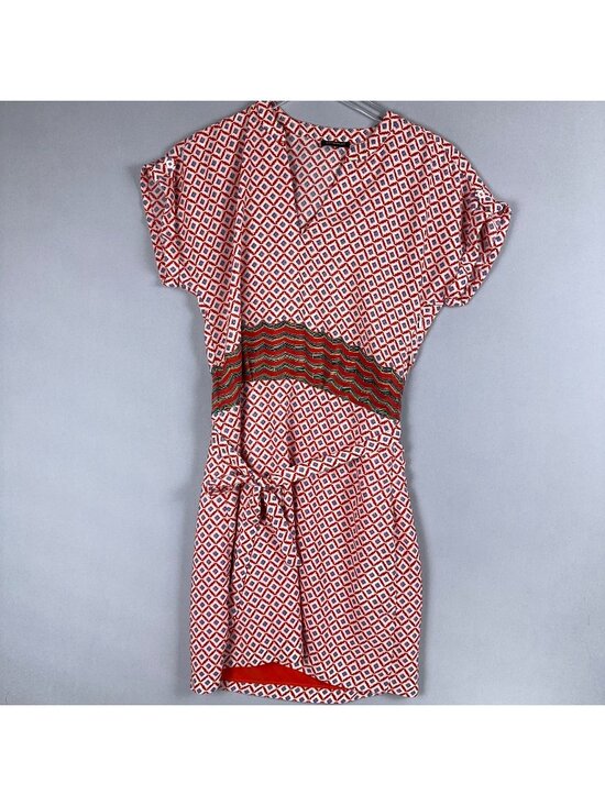 Kookai Dresses & Skirts - Kookai Wrap dress Womens Size 38 Red White Max Studio Geometric Print Cap Sleeve